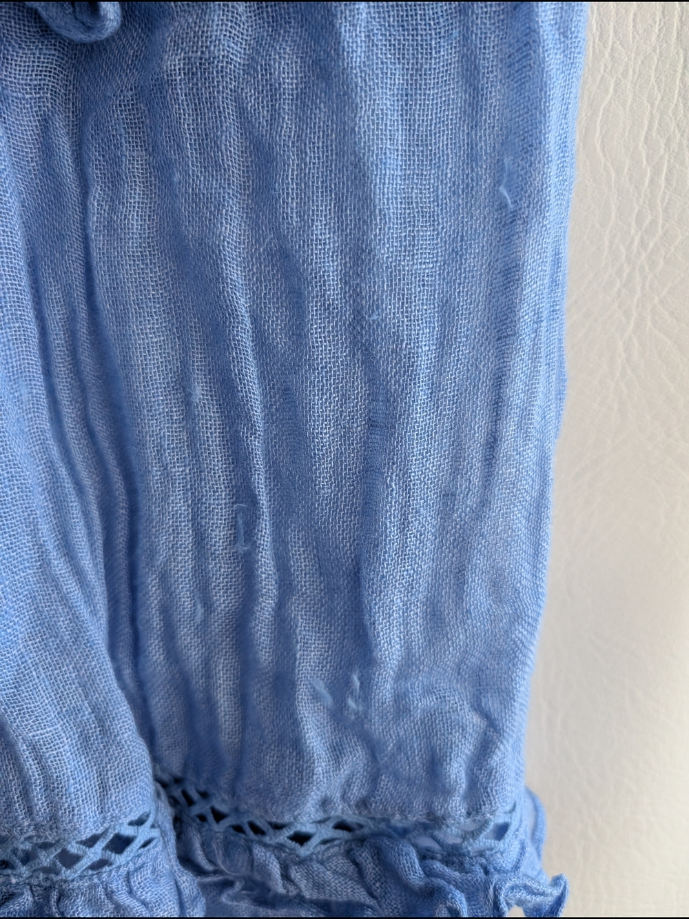 Sundance Linen Light Blue Boho Tassel Peasant Blouse - M - Picture 14 of 14